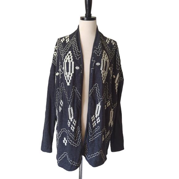 Lucky Lotus Softest Knitwear Womens M Open Cardigan Sweater Embroidered Gray - Picture 2 of 7